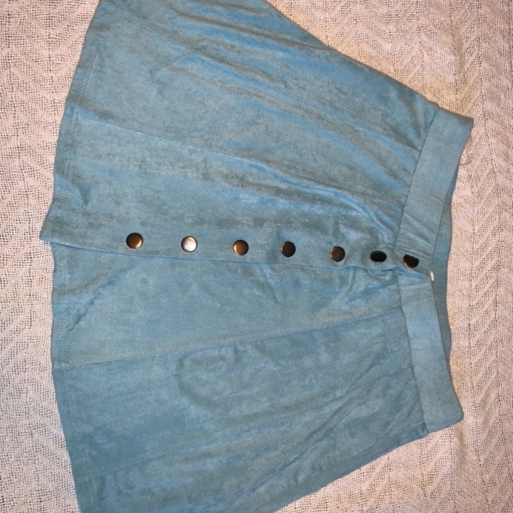 Cute blue full button up suede skirt